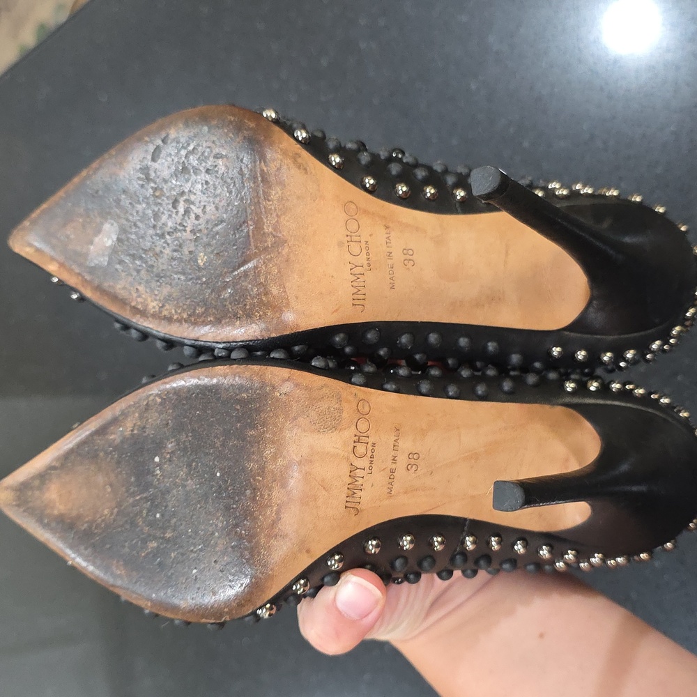 Jimmy Choo Abel Black Studded Leather Pointed Toe Stiletto Pumps Heels Size 8 - Picture 6 of 10